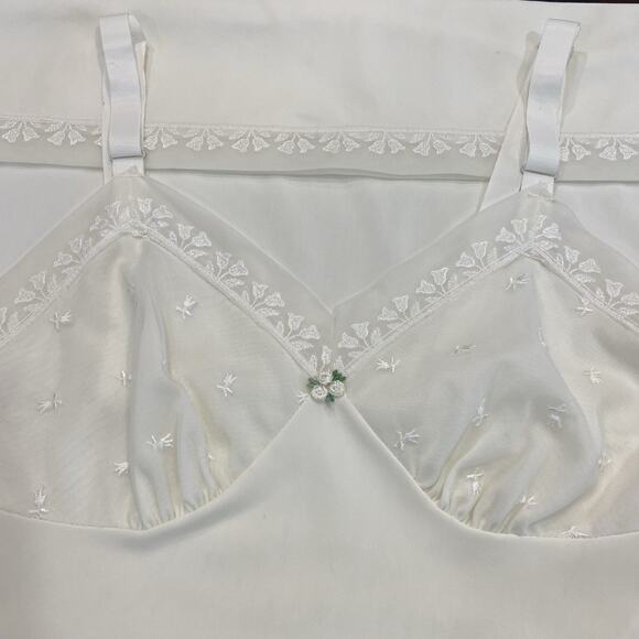 Vintage 50s White Nylon Tulip Chiffon Lace Bust Full Slip Dress Women’s Size S - Picture 13 of 14